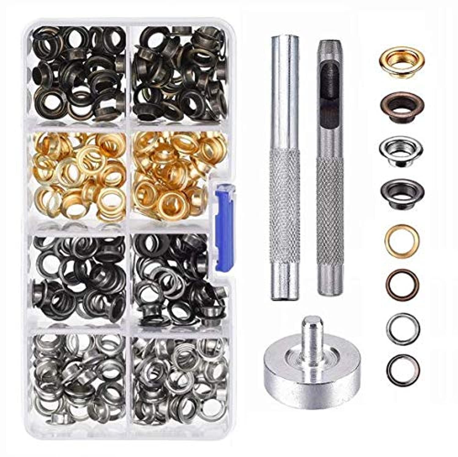 Beauenty Grommet Kit 150 Set Tool Metal Eyelets with Storage Box - 5mm Inside Diameter
