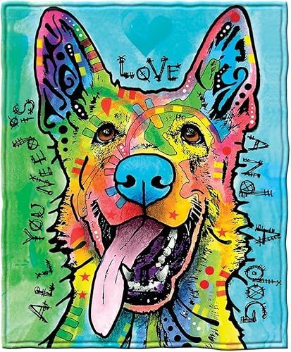 Dawhud Direct Dean Russo - Manta colorida de vellón de pastor alemán, tamaño Queen, manta de felpa súper suave para adultos y niños, lavable a