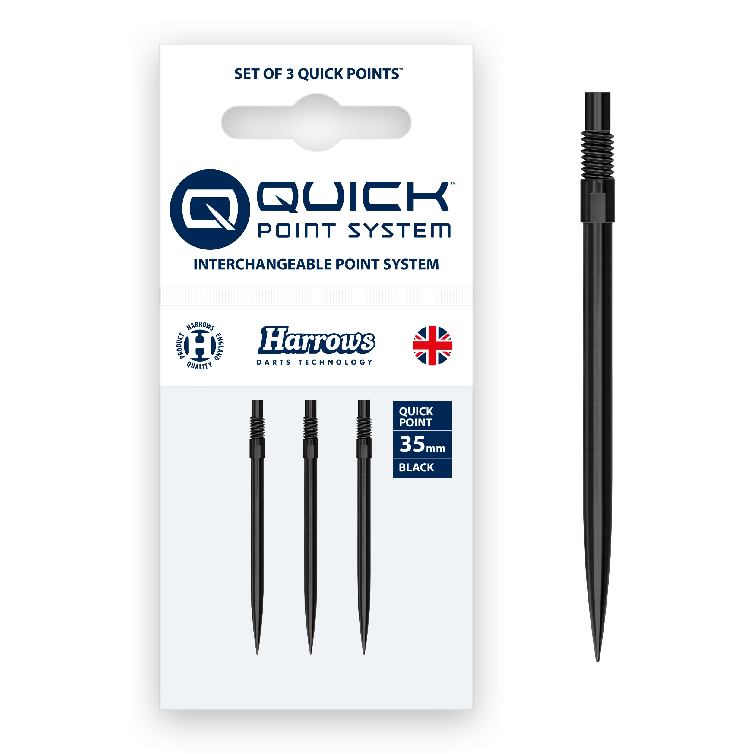 Harrows Quick Point Steel Tip Dart Points | Replacement Darts Tips in Black & Silver | 26mm, 30mm, 35mm, 40mm & 42mm | Compatible with QP System (Black, 35MM)