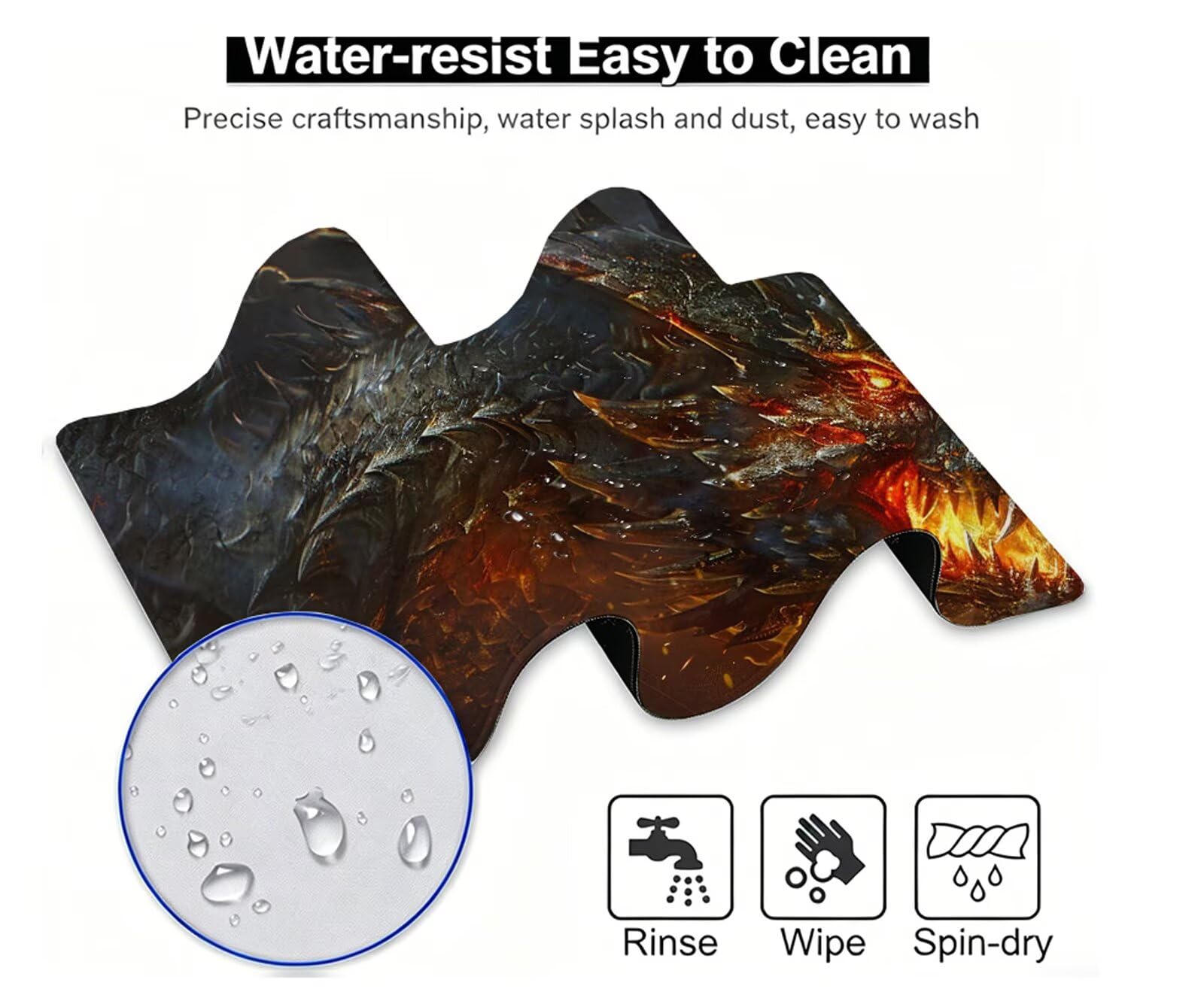 Tappetino Mouse Nero Tappetino Mouse XXL 150x80 cm Mouse Pad Drago Sottomano Scrivania Ufficio Grande, Mousepad Gaming Antiscivolo Impermeabile, Tappeto per Computer e Tastiera, Gamer, Regalo W6-905