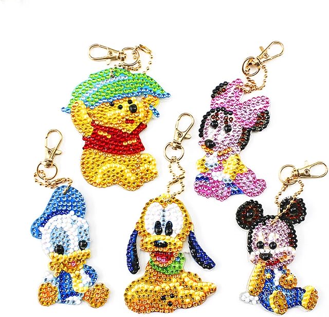 wopin 5 pcsDiamond Painting Key Ring, Rhinestone Pasted Diamond Painting Keychain Embroidery Art Craft,DIY Animal Painting Animals Diamond Sticker Kit.