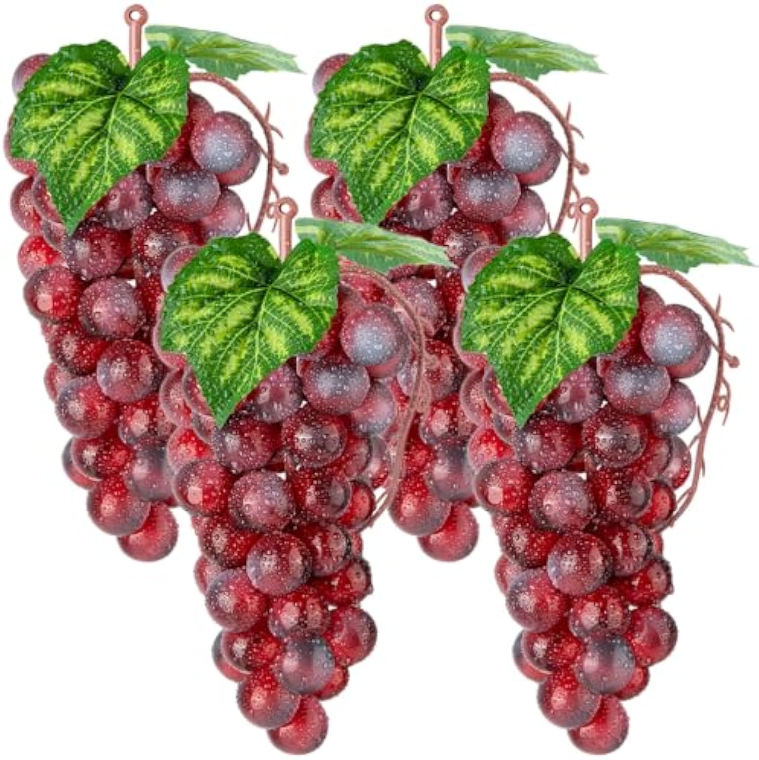 NALACAL 4 Bunches Artificial Red Grapes, Cute Artificial Fruit Ornament, Red Grapes Figurines, Fake Lifelike Fruit Plastic Simulation Grapes for Wedding Home Kitchen Party Decor Photography Prop