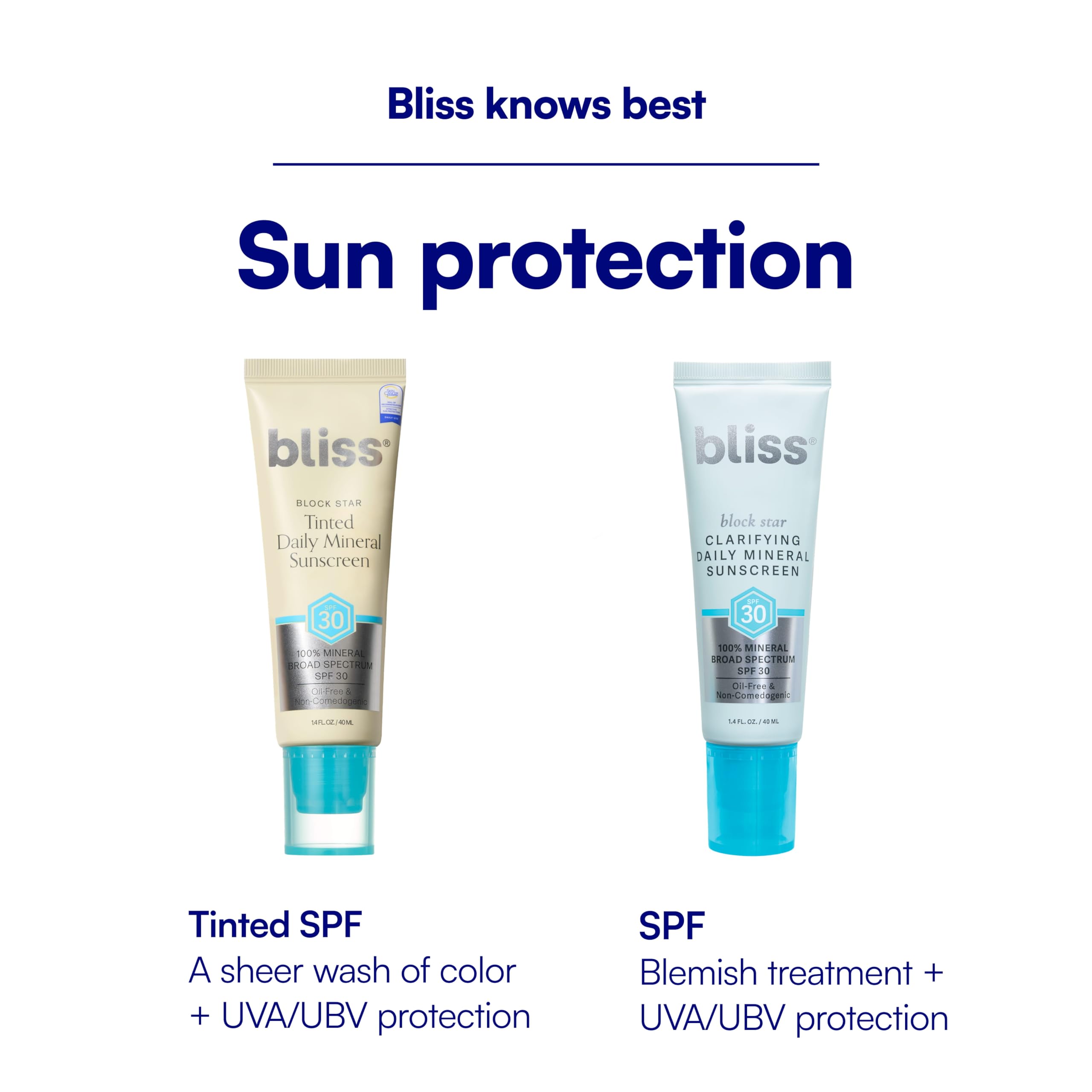 Bliss Tinted Sunscreen | Block Star Face Sunscreen | SPF 30 | 100% Mineral Sunscreen | Non-Greasy & Non-Irritating | Vegano | 1.4 fl oz
