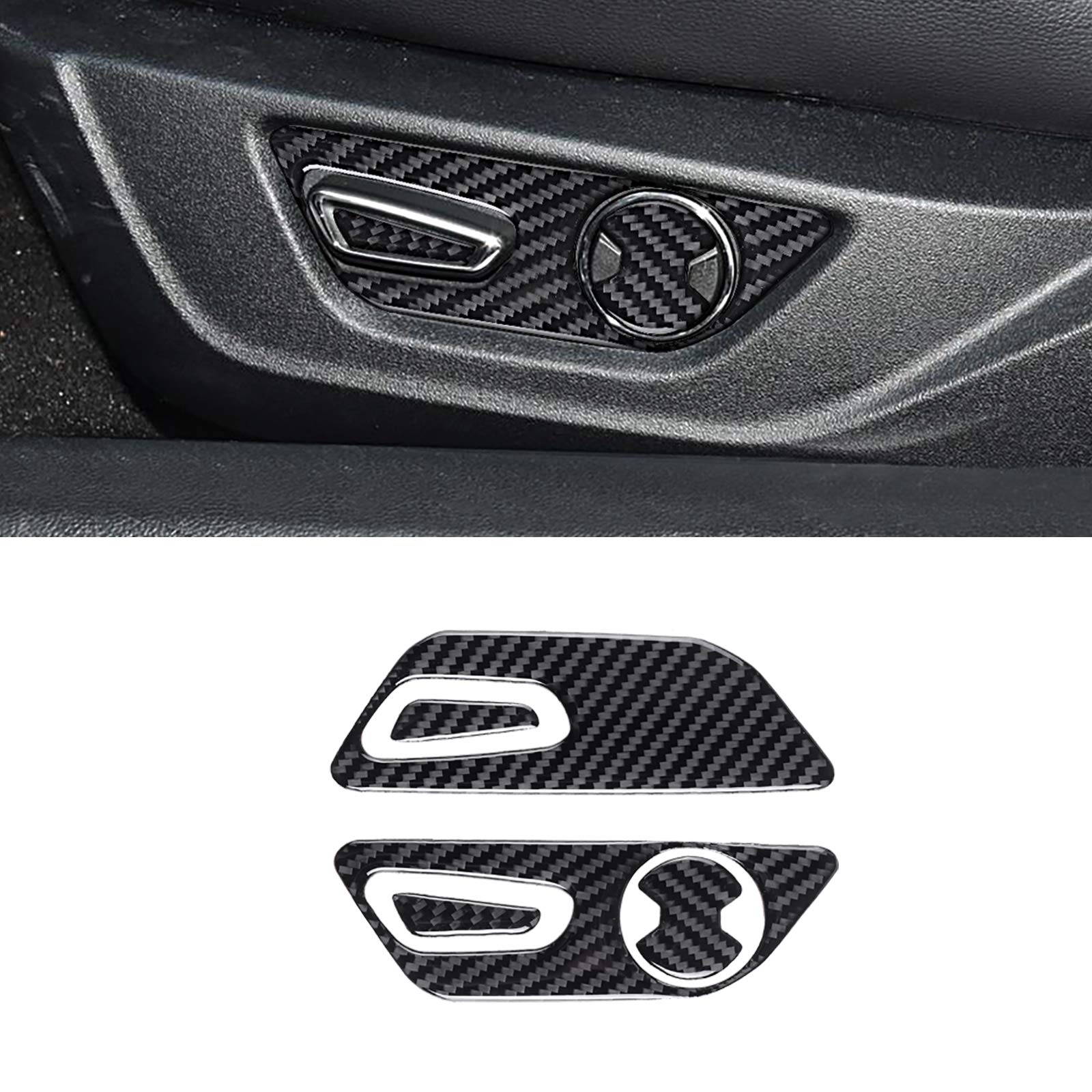 YAMUDA Compatible with 5PCS Carbon Fiber Sticker Seat Adjustment Buttons Decorative Accessories for Ford Mustang 2015 2016 2017 2018 2019 2020 2021(Black)