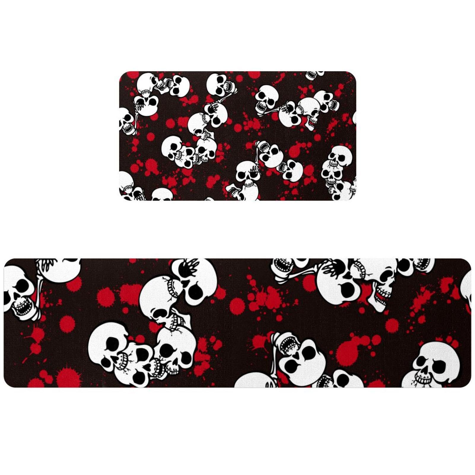 Alfombrillas de cocina de calavera grunge lavables y antideslizantes