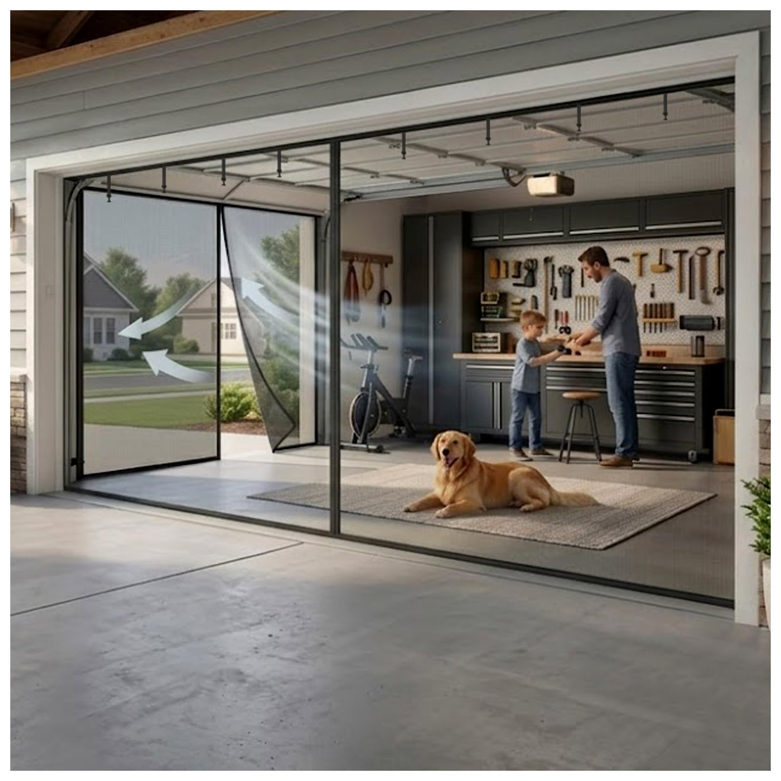 Moustiquaire pour porte de garage double magnétique en fibre de verre
