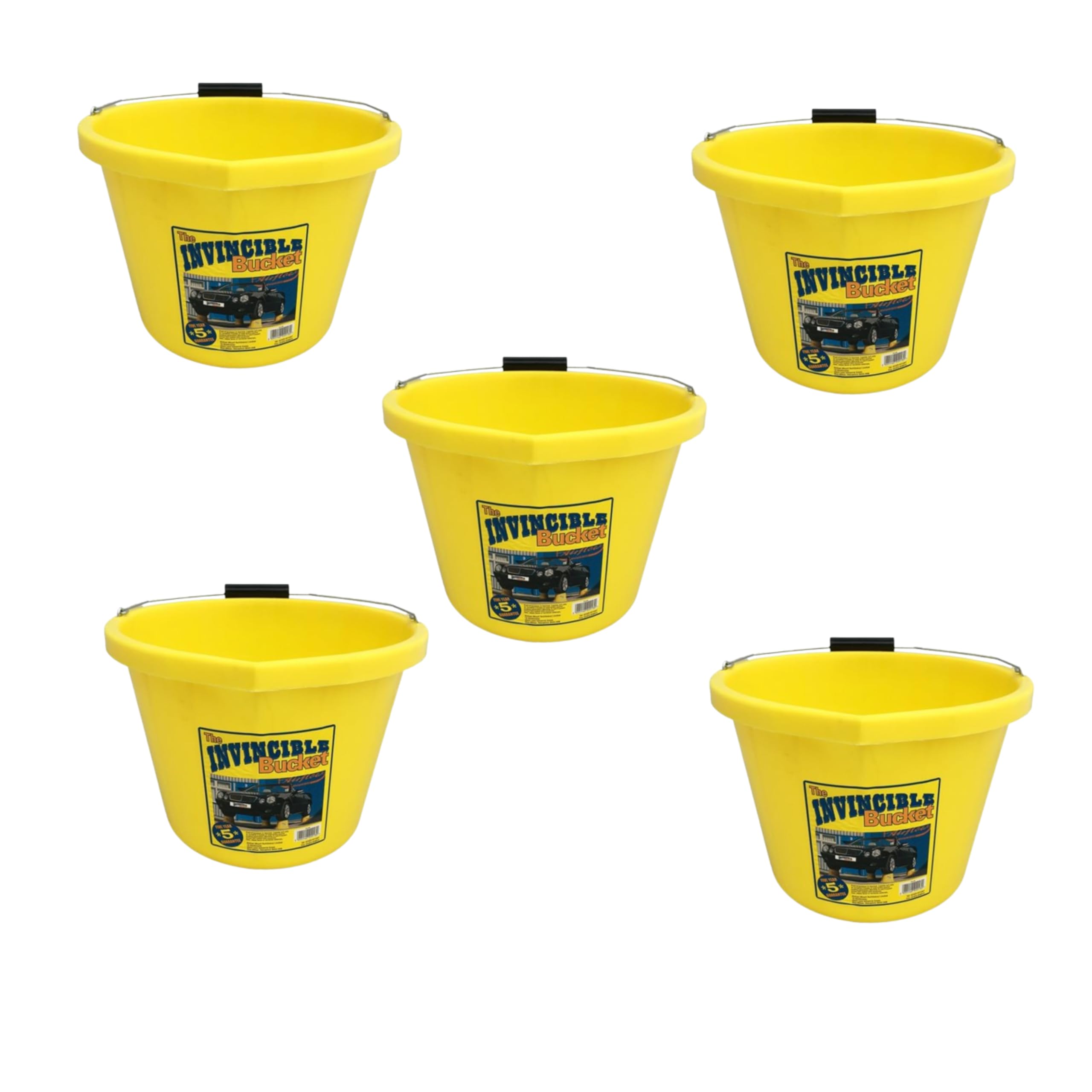 Superpetstoreuk247 Yellow 5 X Airflow Heavy Duty Invincible Builders Bucket – 3 Gallon/15 Litre – Strong Handle&Calibrated Markings – Multi-Purpose Mixing, Gardening,Farm&Construction Use–Pack Of 1 To 5–Multi Colours_