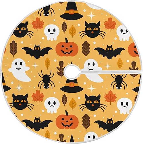 Halloween Pattern Skull Trees Skirt, Tree Skirt Soft, Christmas Tree Skirt Decorations, Tree Skirt for 3ft Tree