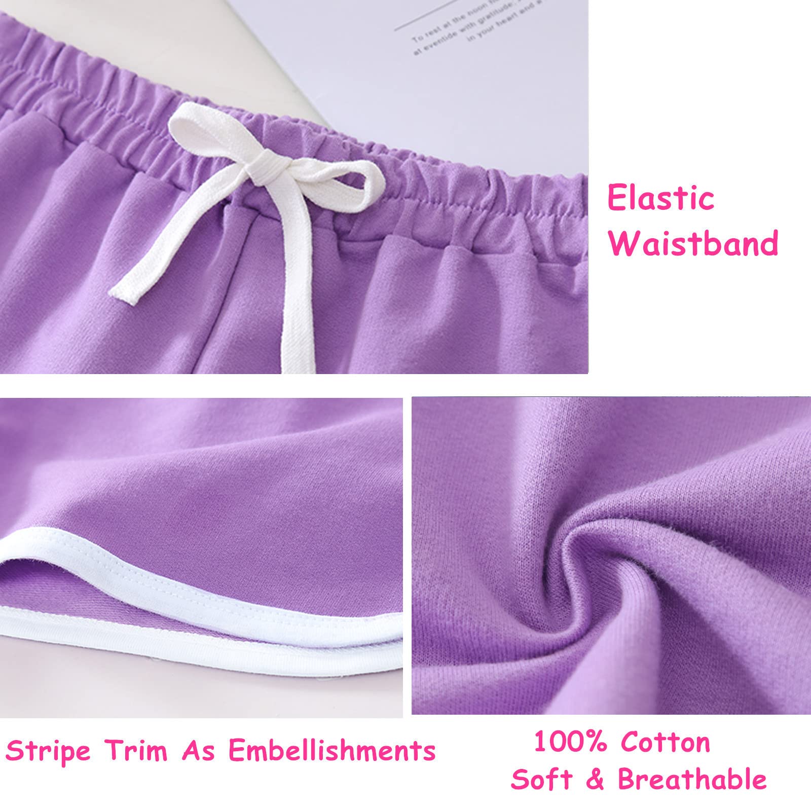 Paquete de 3 pantalones cortos deportivos de algodón para niñas pequeñas y grandes para entrenamiento, danza, delfín