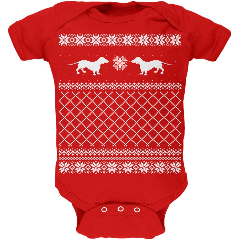Dachshund Ugly Christmas Sweater Red Baby One Piece - 24 Month