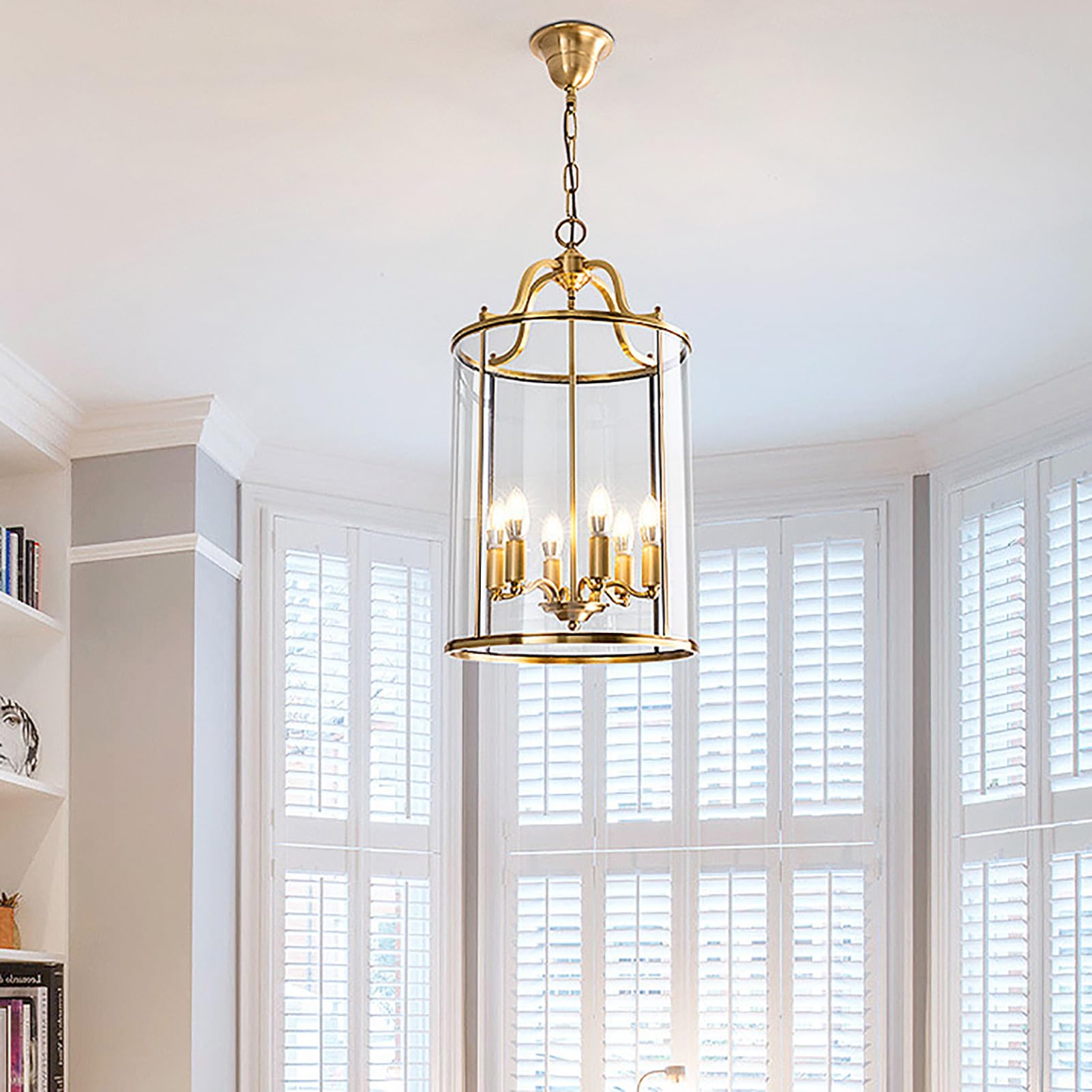 KXEcoLife Farmhouse Chandelier, Vintage Brass Pendant Light Fixture, Adjustable Hanging Lantern for Hallway and Living Room, Birdcage Design, 7 Design