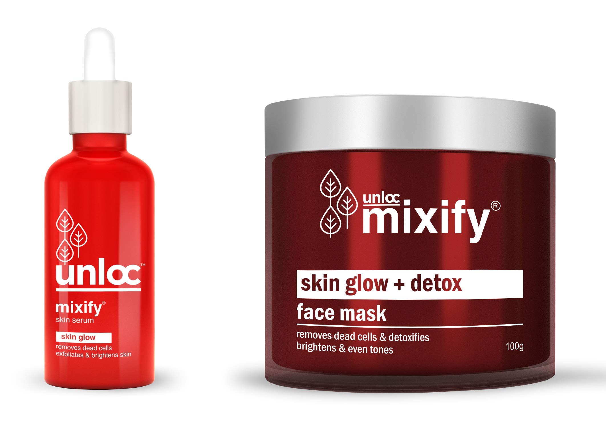 MIXIFY Unloc Glow Combo - Skin Glow Serum (30 ml) + “Skin Glow + Detox” Face Mask (100gm) | Reduce Dark Spots & Pigmentation | Paraben & Sulphate Free | Pack of 2