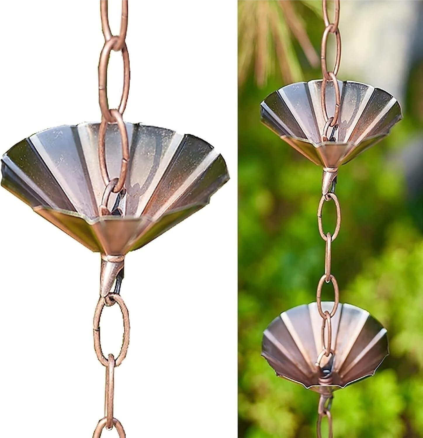 WOTZOV Iron Petals Rain Chain For Outside Garden Decor, Rain Chimes Rainwater Downspouts Chain, Temple Yard Eaves Divert Water Rainwater Catcher Chain，Style3 3m/10ft