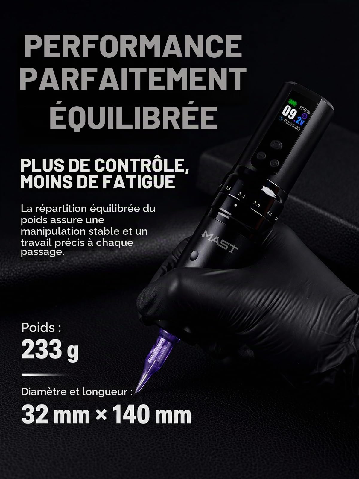 Mast Fold2 Pro Kit Tatouage Professionnel Sans Fil Machine à Tatouer Rotative Tattoo Machine Pen avec 2 Batteries 2000mAh, Connexion RCA, Aiguilles et Encre Doré | Set Complet