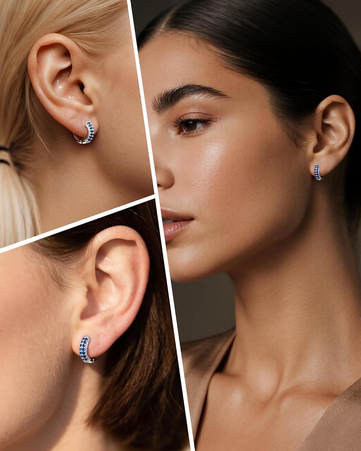 Tiny Blue Sapphire Silver Huggie Earrings for Women, Hypoallergenic Silver Small Blue Cubic Zirconia Hoop Earrings Cuff for Women Jewelry Gifts - Image 6