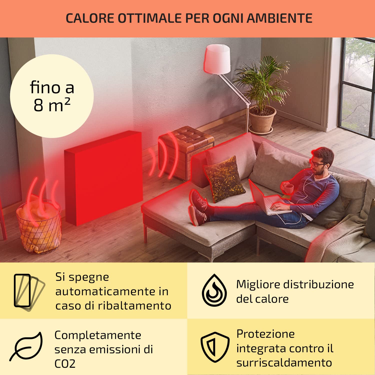 oneConcept Stufa Elettrica Basso Consumo, Termosifone Elettrico Silenzioso da 600W da Muro, Radiatore ad Olio Indipendente e Portatile Smart, Termosifone ad Olio con Touch Control e Termostato