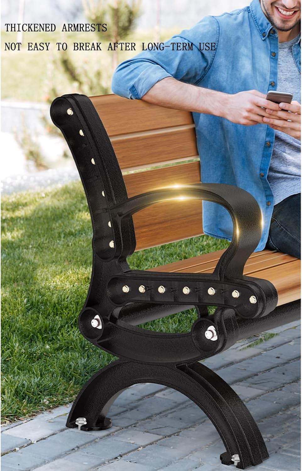 Weatherproof Outdoor Bench Rust-Proof and Non-Fading Zinc Alloy Seat All-Weather Patio Bench Three-Person Garden Bench Public Leisure Seat