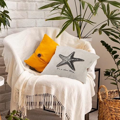 Miniatura 6 de It's A Shore Thing - Fundas de almohada de 24 x 24 pulgadas de arpillera de lino vintage, fundas de cojín de playa, mar, vida marina, funda de