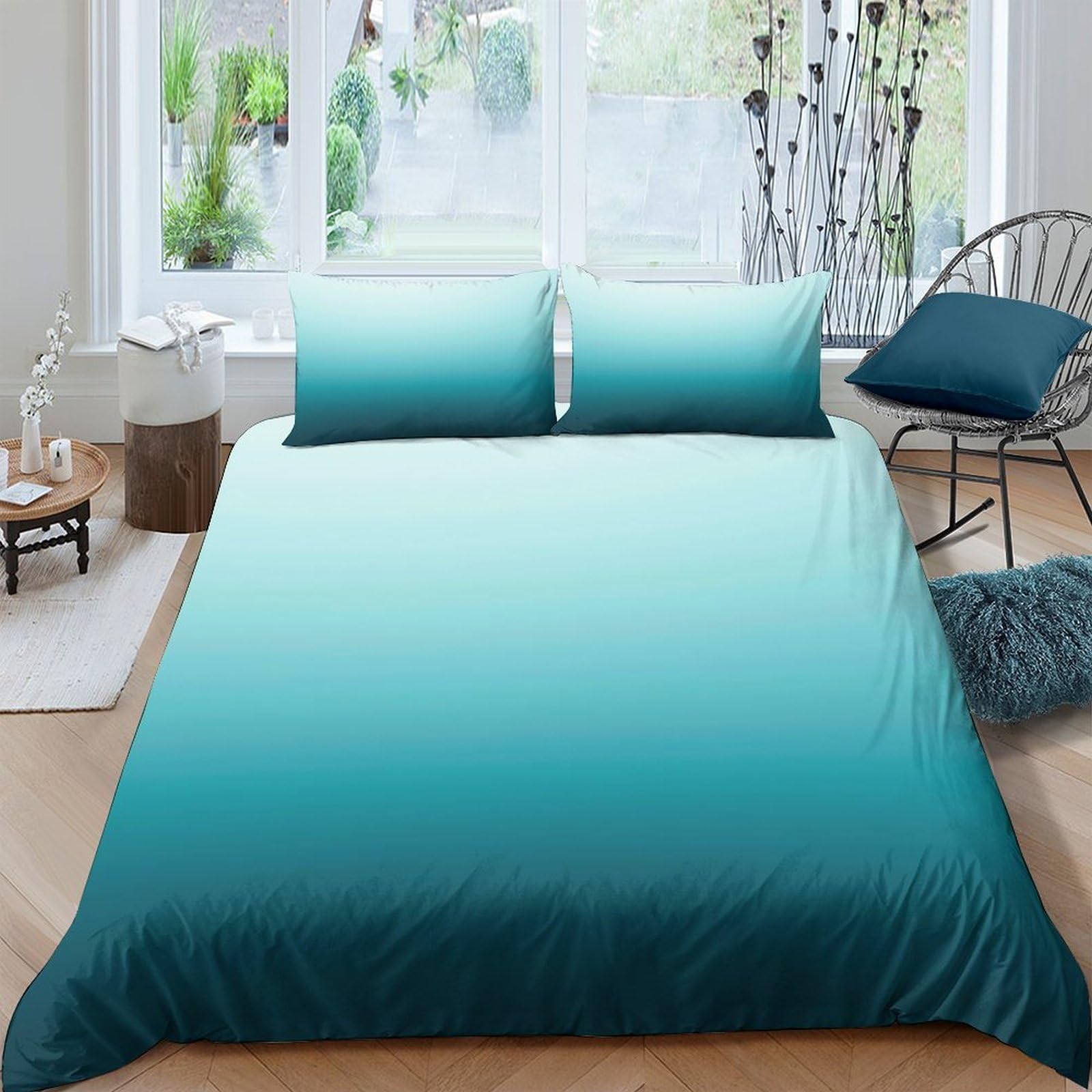 Ctjqhvkz Style-9 3D Printed Ombre Teal Gradient Fitted Sheet Microfiber Soft Mattress Cover For Bedroom Guest Room Dorm Easy Care Single（135X200cm）