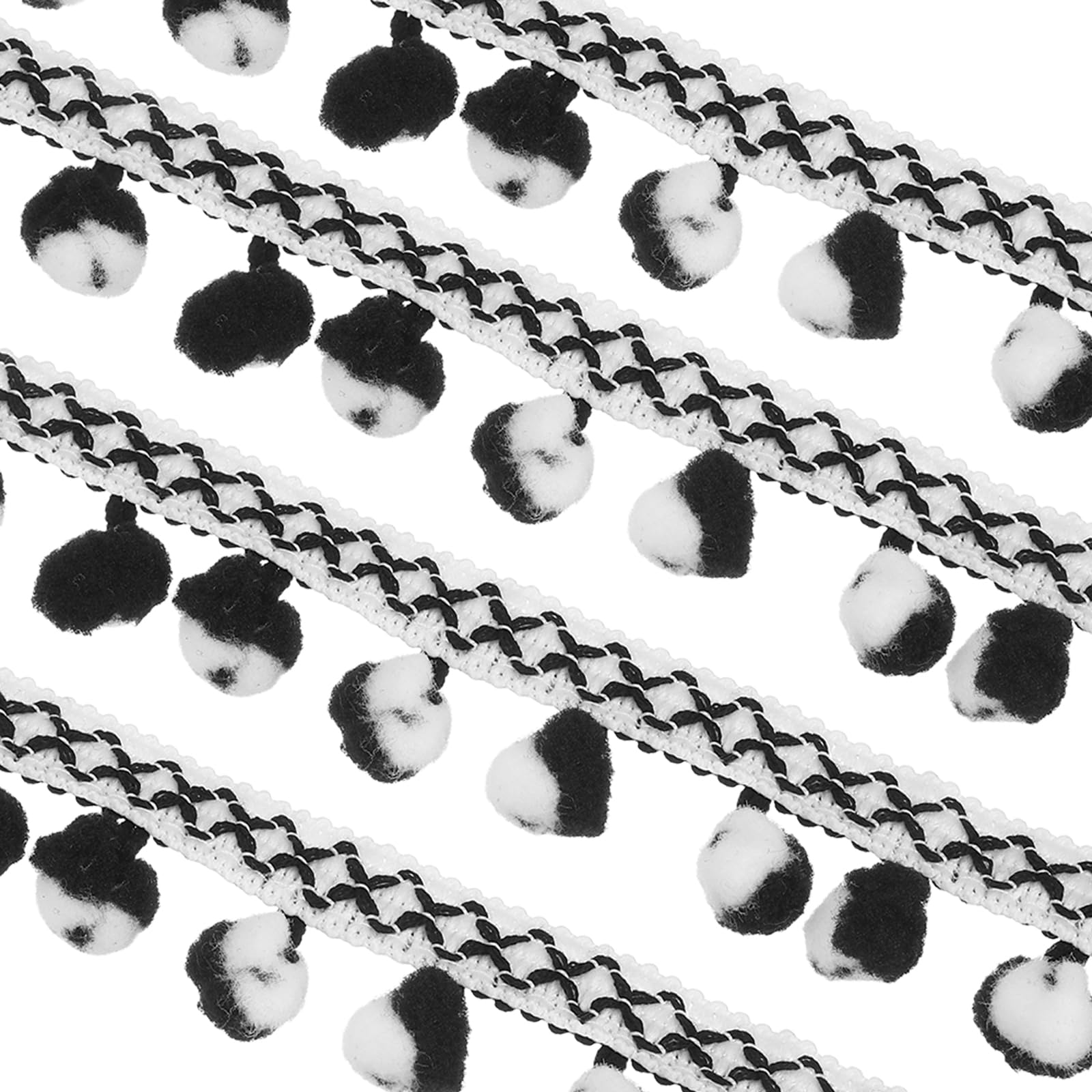 sourcing map Embroidered Pompoms Trim Ribbon, 10Yards Polyester Pom Pom Trim Fringe, Woven Embroidery for DIY Sewing Crafts Clothing Decoration, Black and White Mix