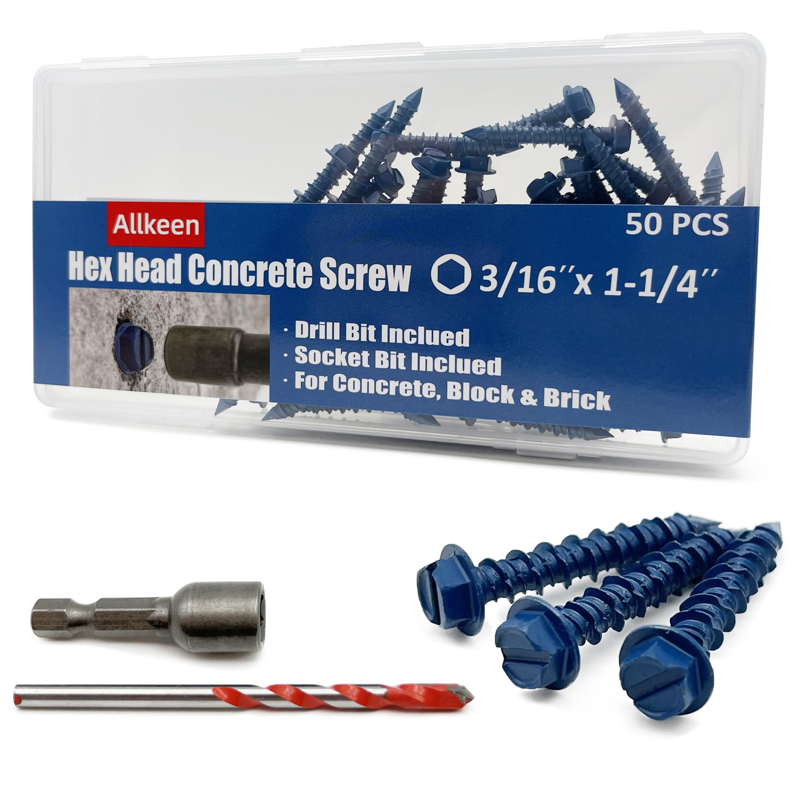 3/16" x 1-1/4" Hex Head Concrete Screws, Anchoring to Masonry, Brick, Block, Cement or Stucco, 50PCS-picture-13