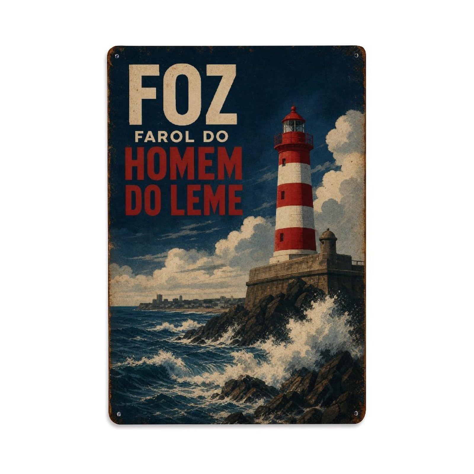 Yrnq 08X12inch Vintage Style Vintage Homem Leme Lighthouse Coastal Portugal Metal Tin Sign