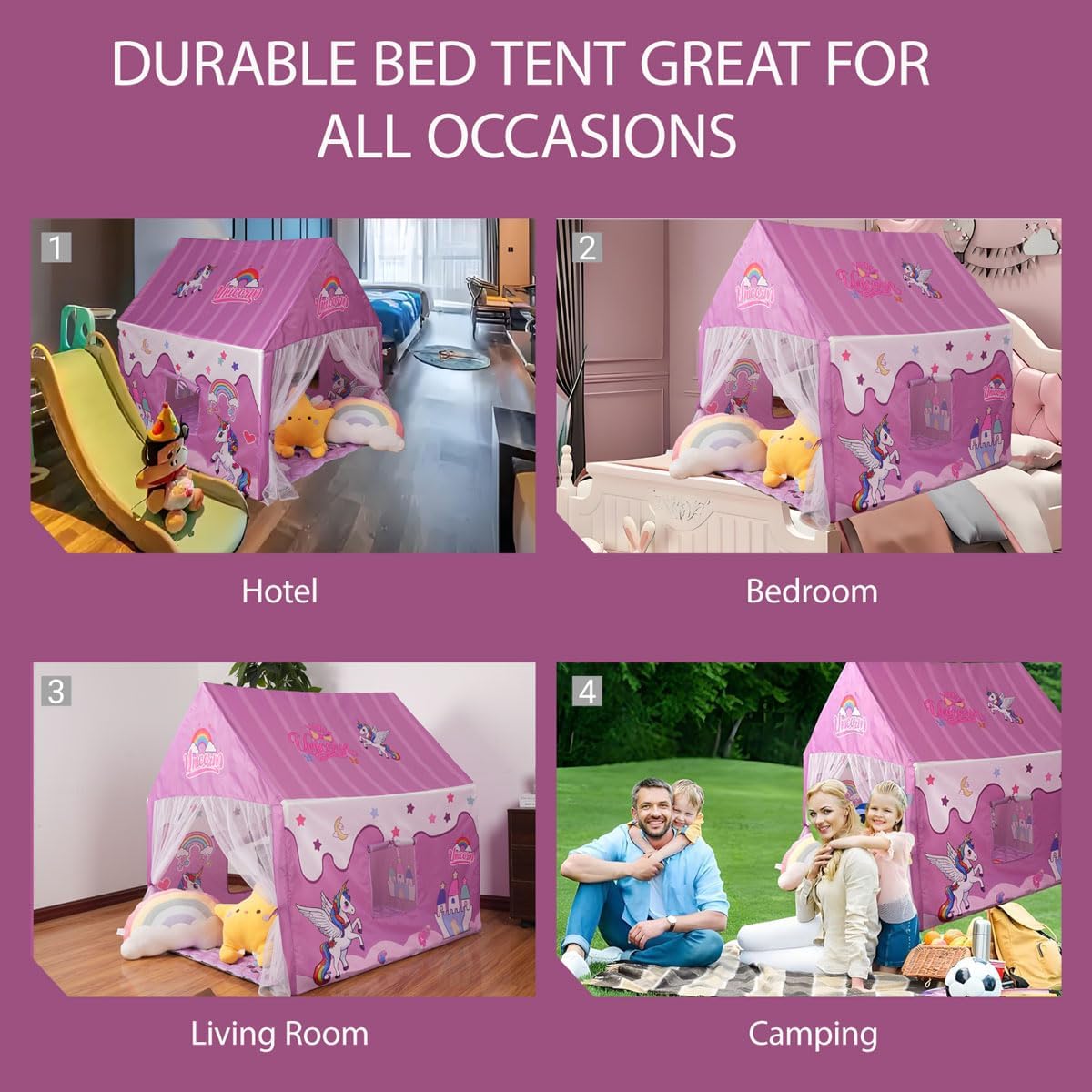 Princess Unicorn Castle Playhouse with Mat – Indoor & Outdoor Large Kids Play Tent for Imaginative Games Girls Toy House Gift Sizes 47×46.8×38.1In - Image 3