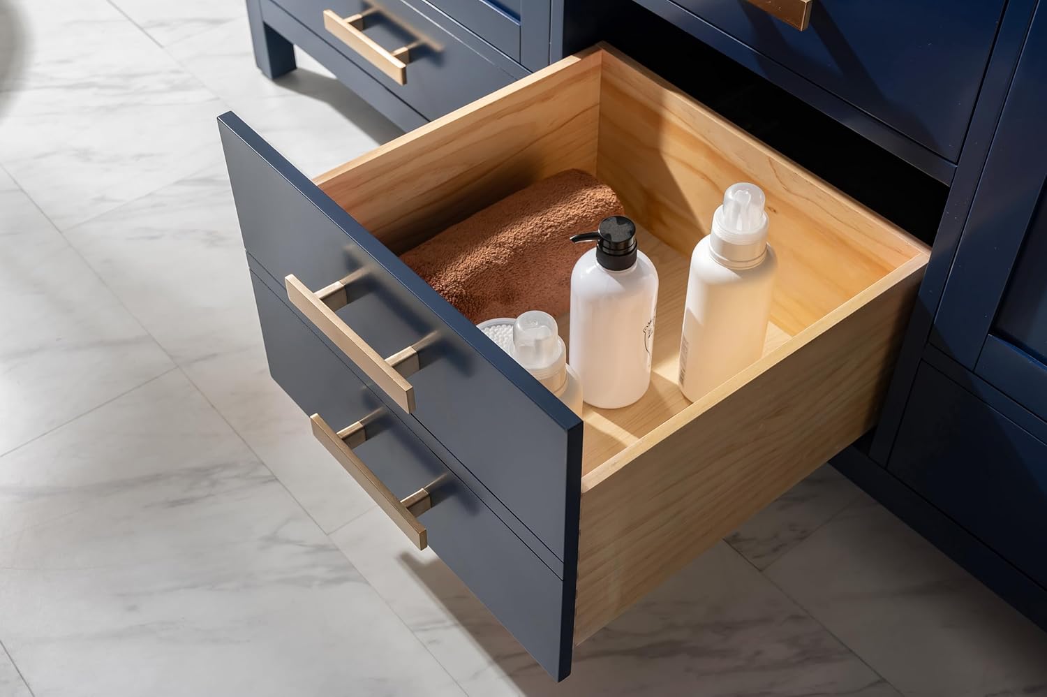 Design Element Valentino 72" Double Sink Bathroom Vanity Set in Blue - Comes with Quartz Countertop and Porcelain Sink