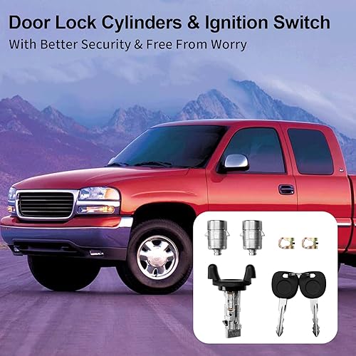 Miniatura 6 de Cilindro de bloqueo de interruptor de encendido y cilindros de bloqueo de puerta con 2 llaves  Compatible con Chevy Tahoe Suburban Silverado