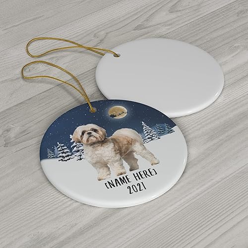 Miniatura 3 de Adornos de perro Shih Tzu de oro blanco para árbol de Navidad 2023, regalos personalizados con nombre, decoraciones de Nochevieja 2024, círculo