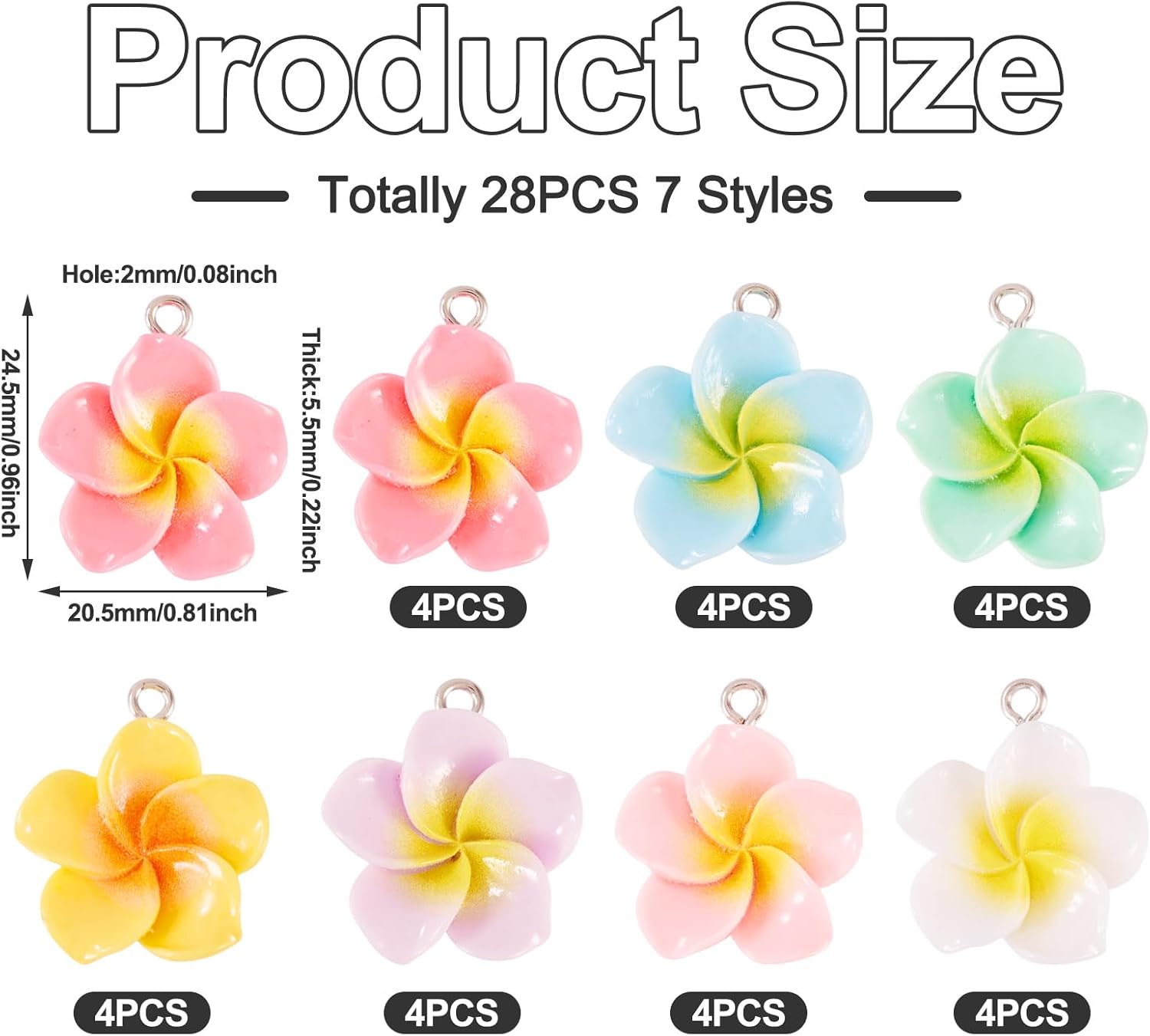 28 Pcs Resin Flower Charms Plumeria Flower Beads Summer 3D Hawaii Mini Floral Beach Pendants for Jewelry Making Bracelet Earring Necklace Keychain Women DIY Crafts Fairy Garden Home Decor - Image 2