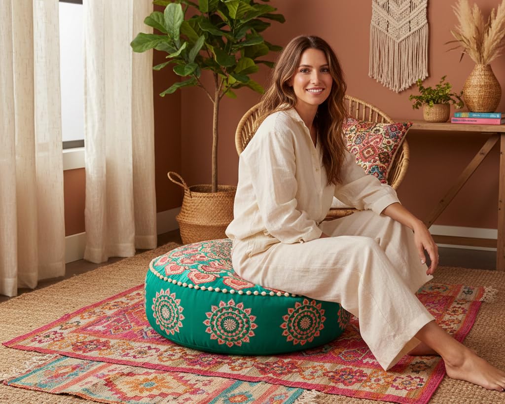 Mandala Life ART Fodera per cuscino da pavimento rotondo bohémien - 60x20 cm - 100% cotone - Custodia pouf per pouf per soggiorno, camera da letto, patio e altro
