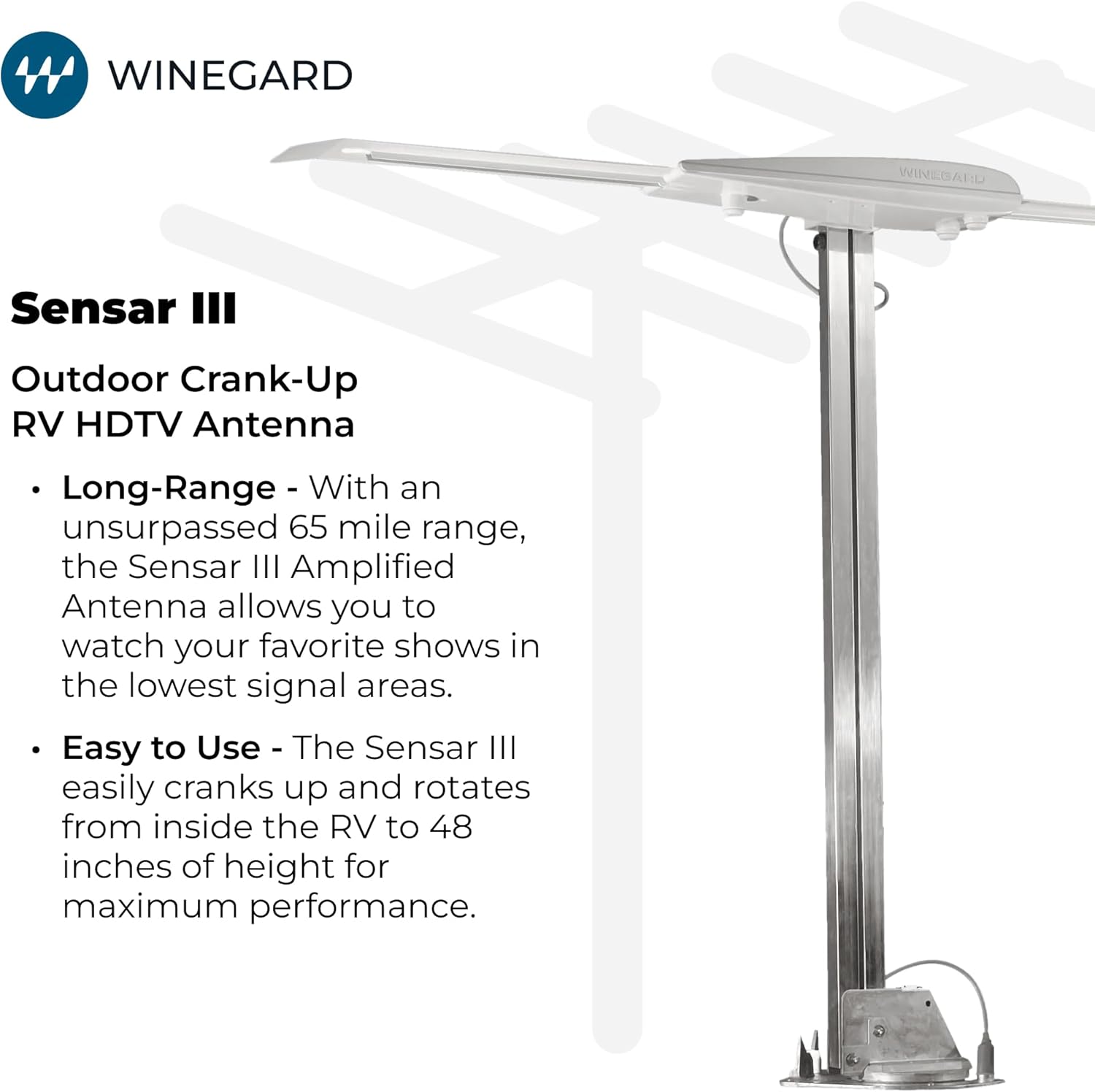 Winegard RV-3095 Sensar III Batwing Amplified RV TV Antenna (VHF/UHF, Digital, 4K Ready, 55 Mile Range), Light Gray