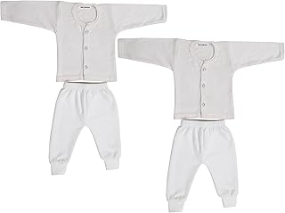 Kuchipoo Front Open Kids Thermal Top & Pyjama Set for Baby Boys & Baby Girls, Pack of 2 (White)