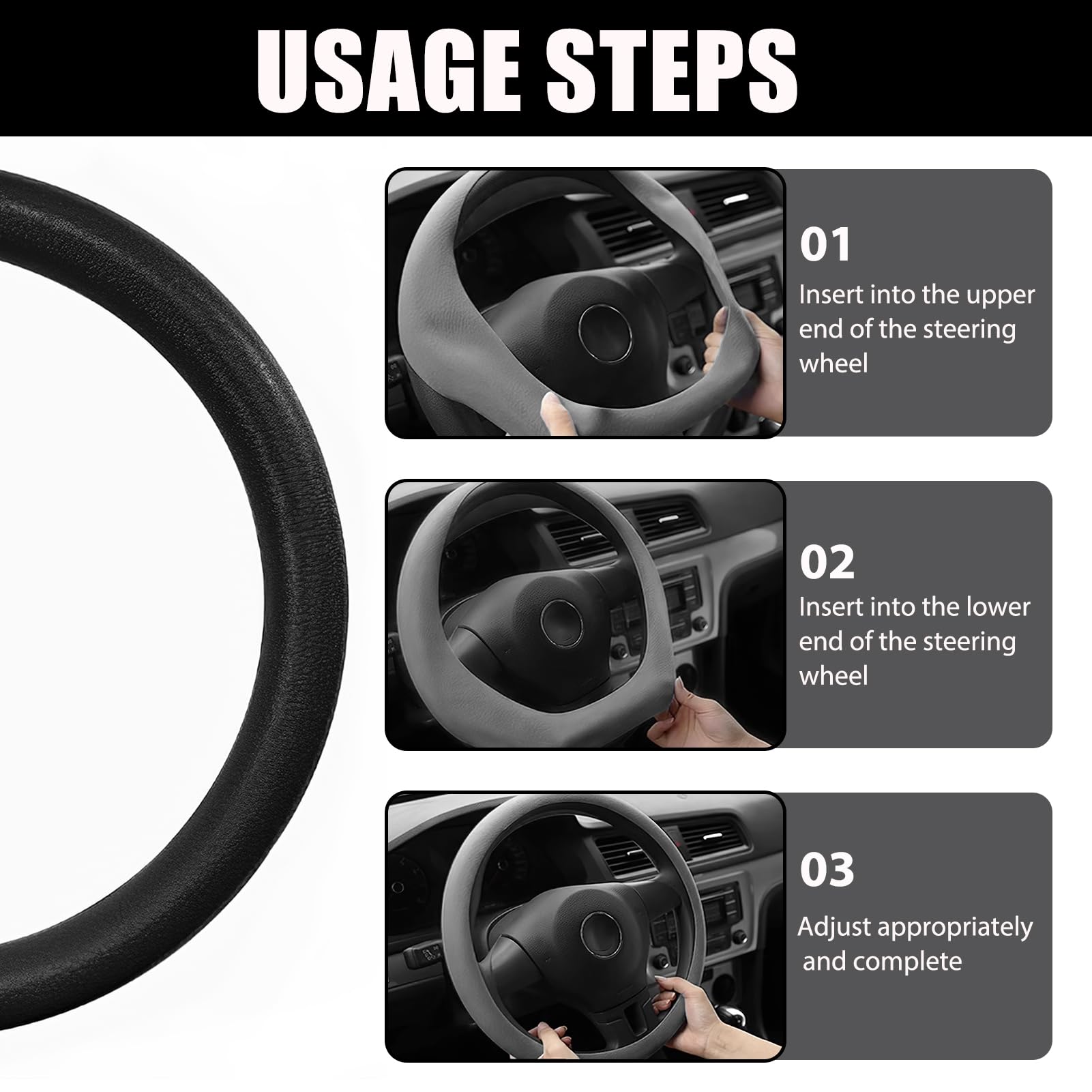 Coprivolante In Silicone Universale - Nero Per Volanti 32-40cm - Anti Graffi E Sporco - Foto 2