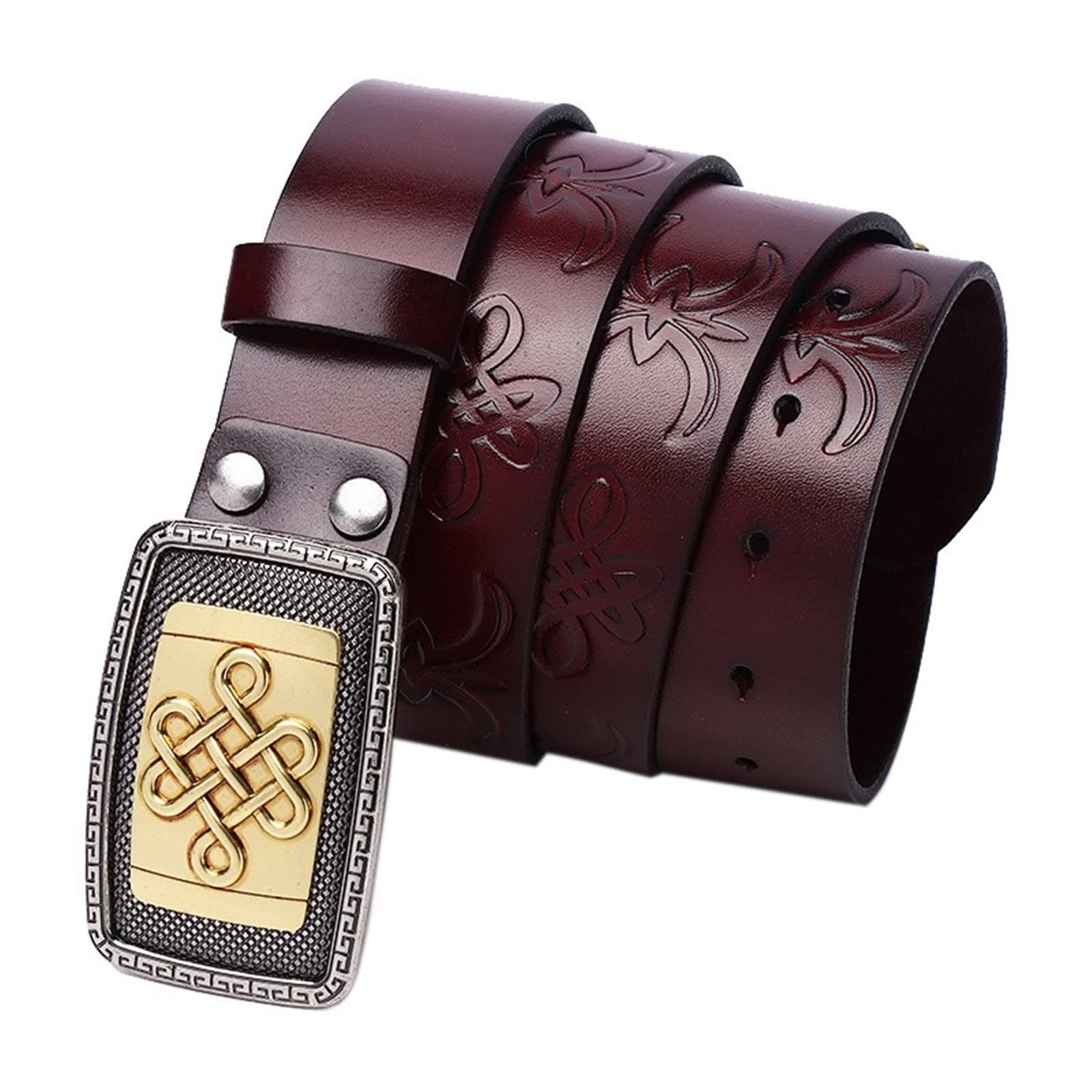 Ceinture en cuir marron, 115 cm/45,3 pouces, boucle de ceinture en relief pour motard