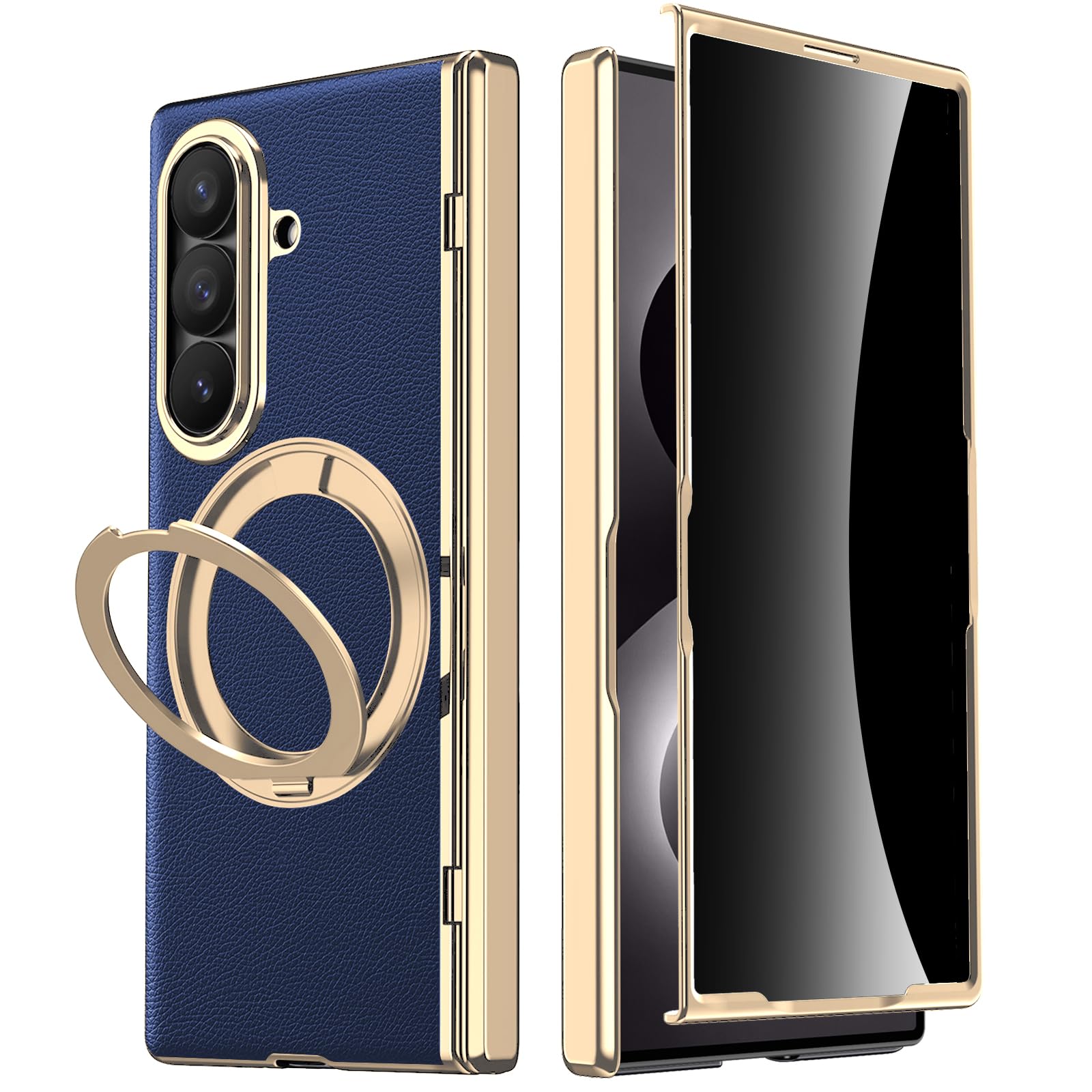 Custodia in pelle per Samsung Galaxy Z Fold 8 Ultra con supporto ad anello magnetico, [compatibile Magsafe] Protezione schermo integrata copertura completa cerniera custodia in pelle per Z Fold