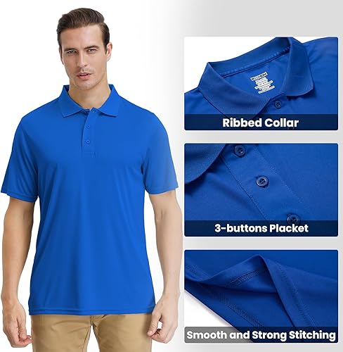 Miniatura 4 de Corna Camisas polo de golf para hombre, manga corta, secado rápido, absorben la humedad, para correr, atléticas, grandes y altas