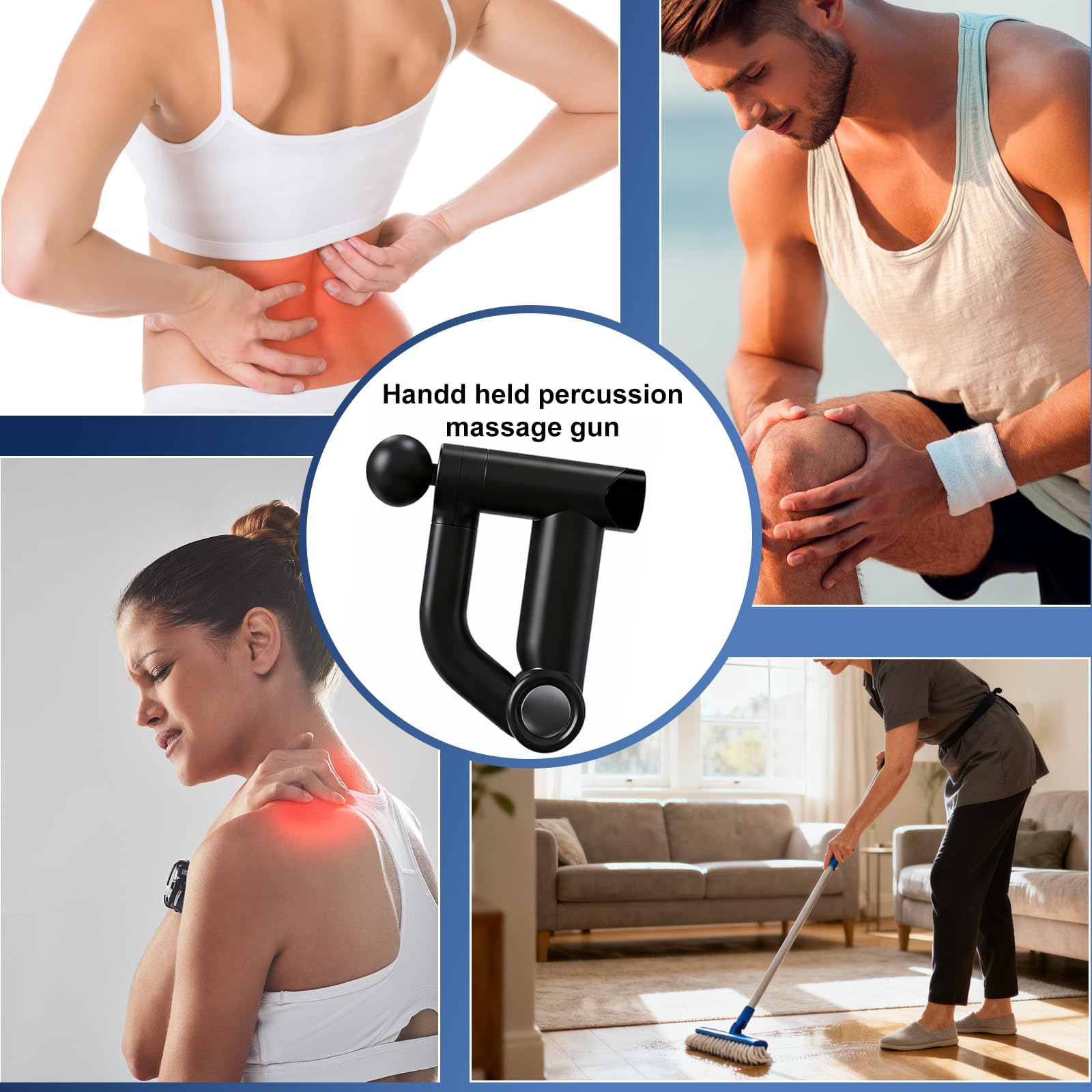 Pistola per massaggi con manico di estensione aggiornato, pistola per massaggi per tessuti profondi, massaggiatore per la schiena per alleviare il dolore ai tessuti profondi, muscoli/collo
