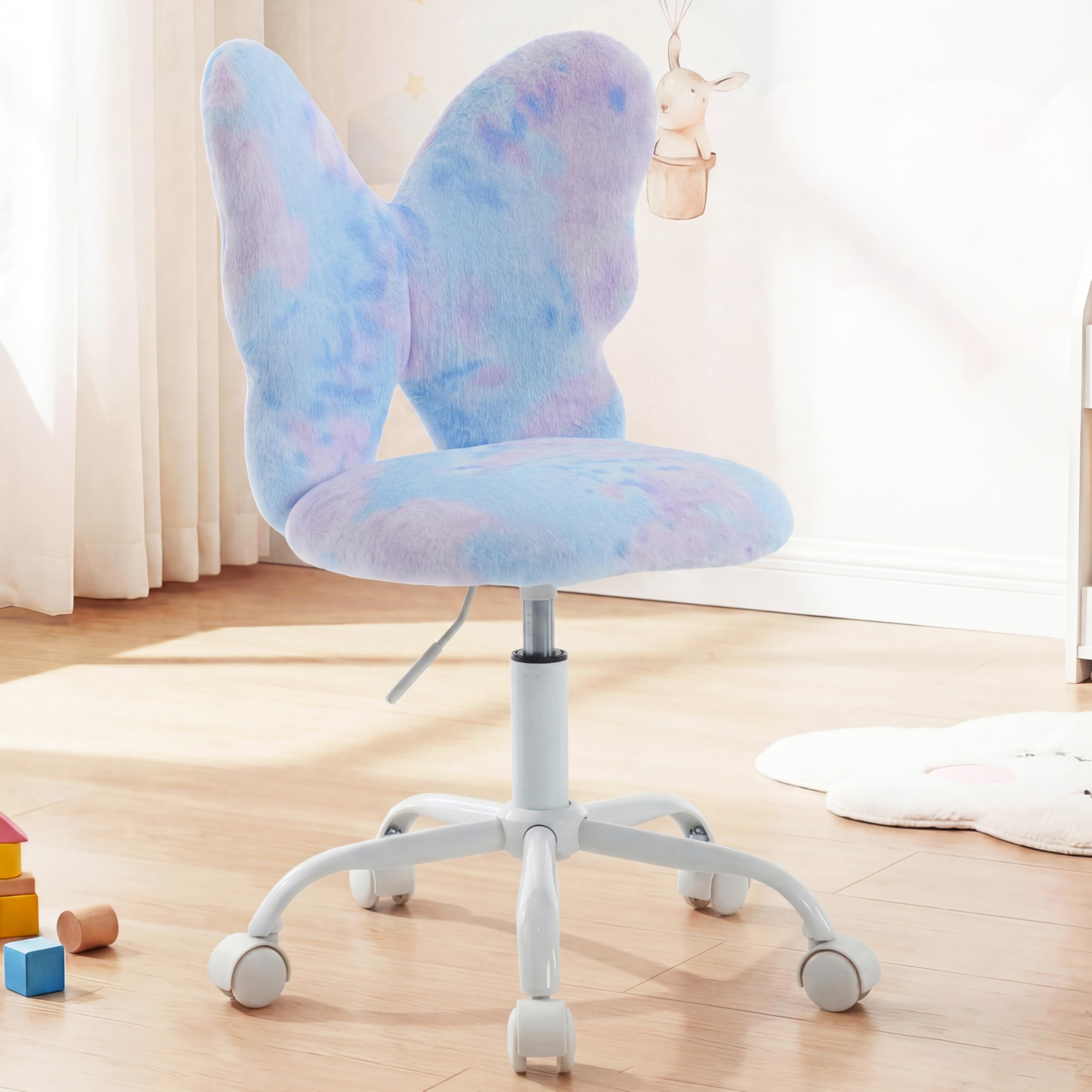 Butterfly Kids Desk & Chair - Adjustable, Swivel, Furry, Blue - Home, Bedroom, School, Dorm