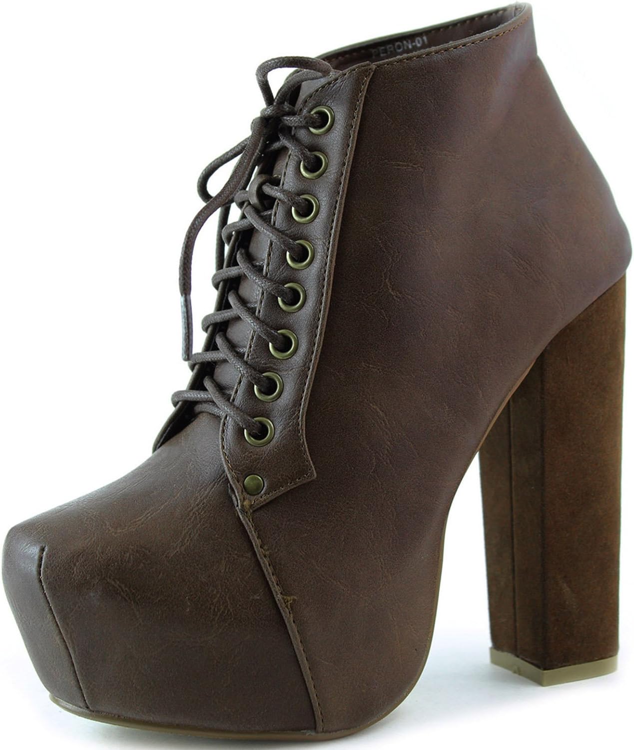 Modesta Women's Peron-01 Brown Soft Leatherette Lace Up Ankle Booties Shoes, Brown, 10