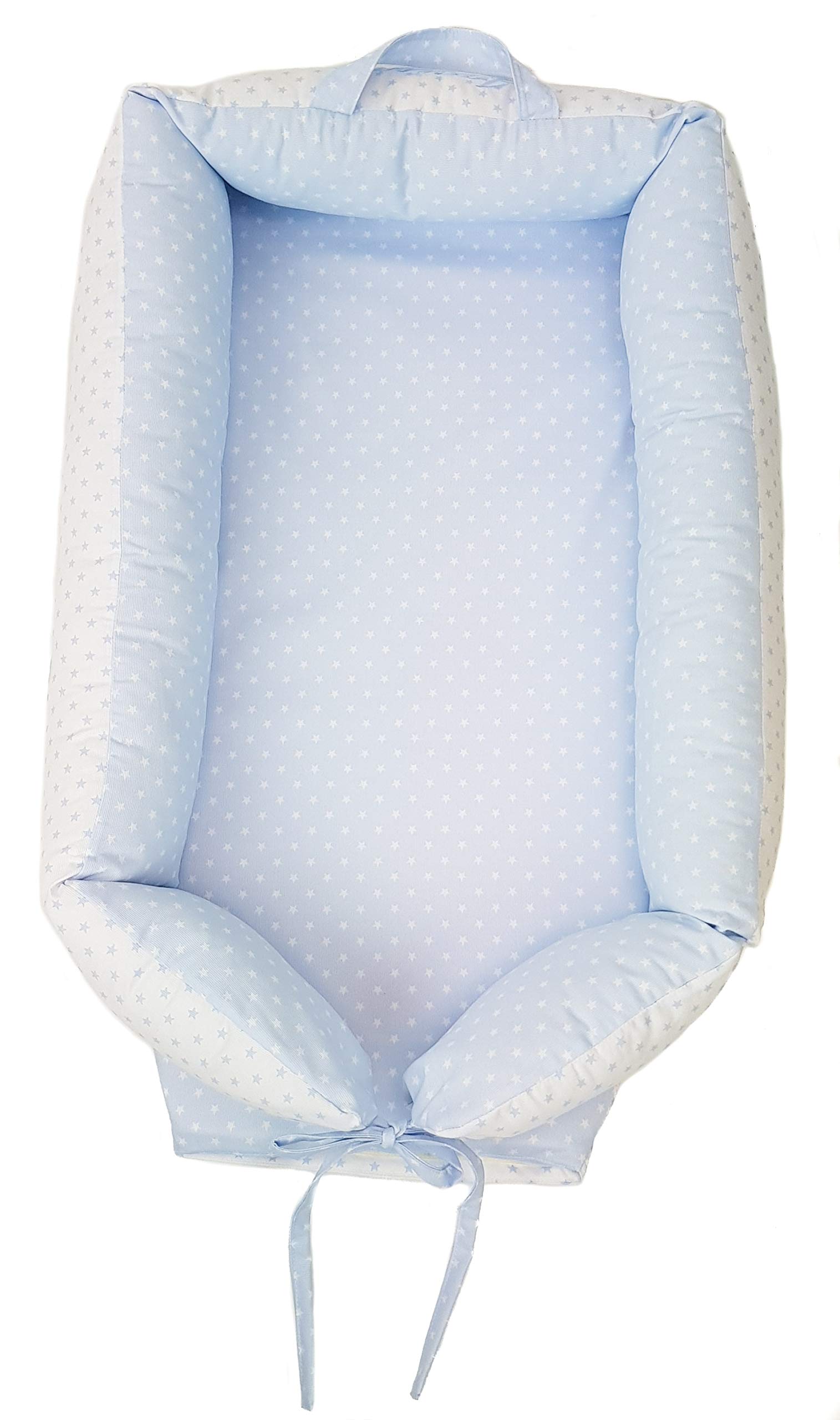 Baby nest cuscino riduttore per lettino, riduttore per culla o bozzolo riduttore per lettino reversibile PERSONALIZZATA CON NOM. Disponibile in vari modelli. (Stelle Celeste)