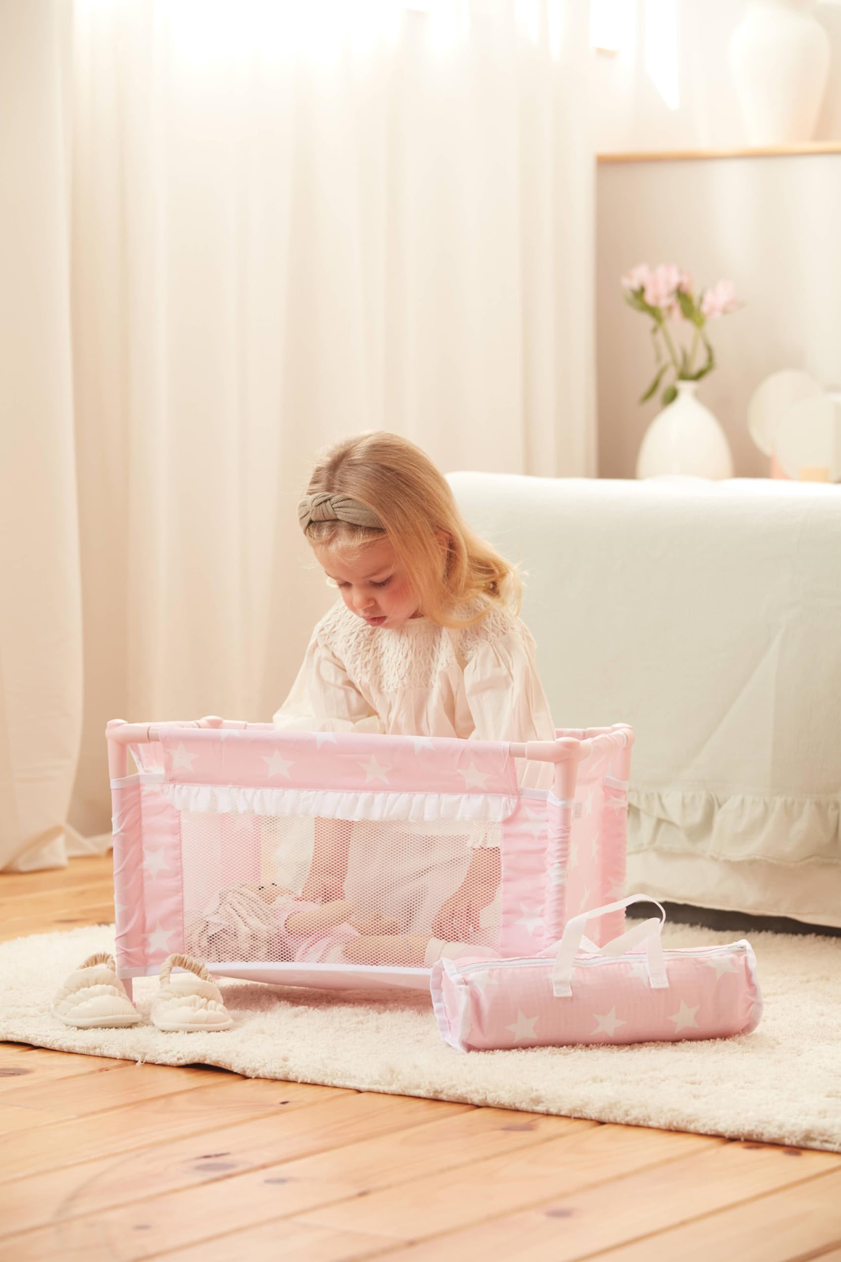 La Nina- Cama De Viaje Carlota (53X32X32 Cm) muñecas, Color rosa, 53 x 32 x 32 cm (Diset 60408)