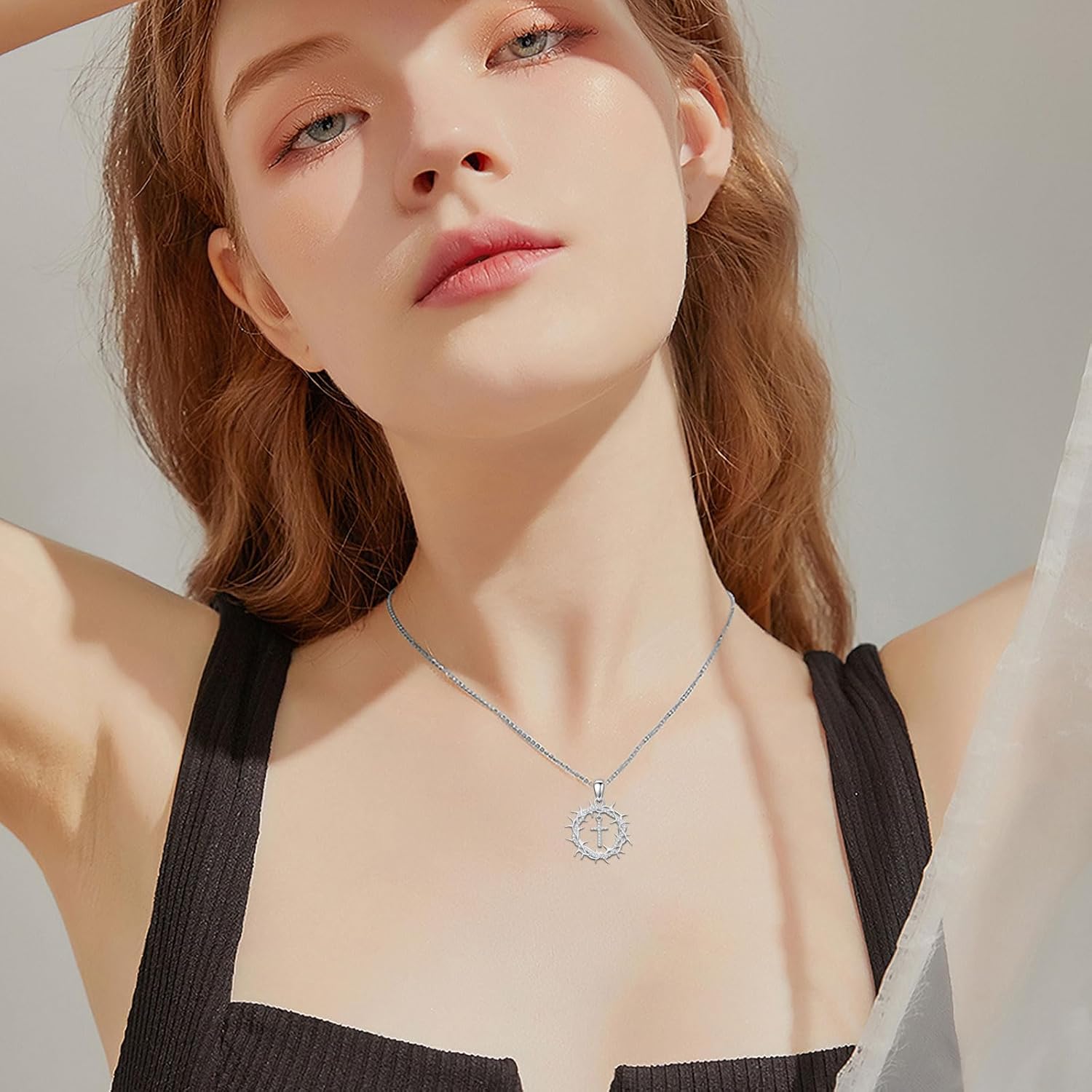 Diamond Crown Cross/Thorn Cross/Nail Cross Pendant Necklace for Women 925 Sterling Silver Cross Necklace Jewelry Gift for Her - Image 4