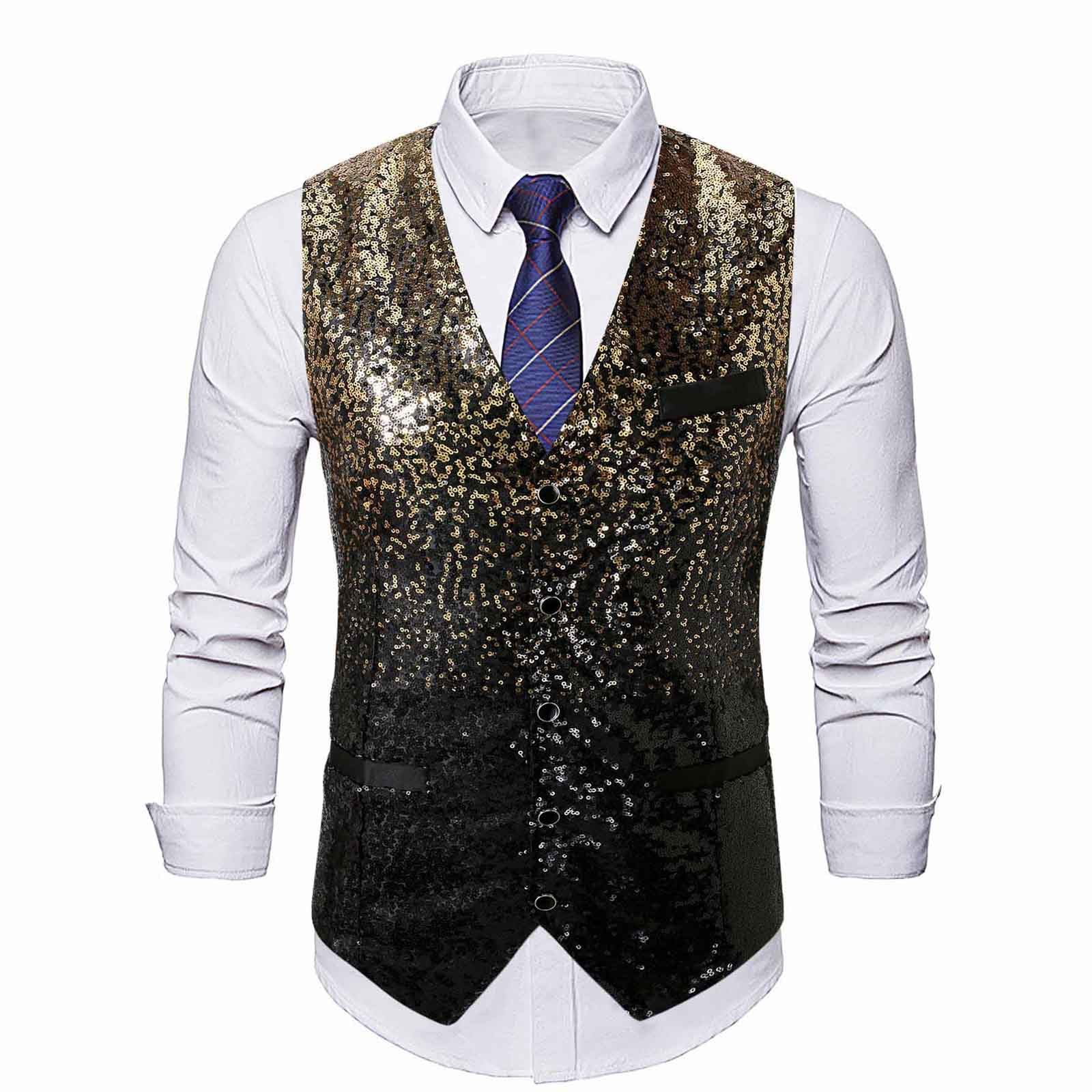 Gilet Uomo Paillettes Glitter Abbigliamento Gotico Vestiti Smanicato Adulti Abiti Carnevale Panciotto Casual Vintage Comode Sportivo Eleganti