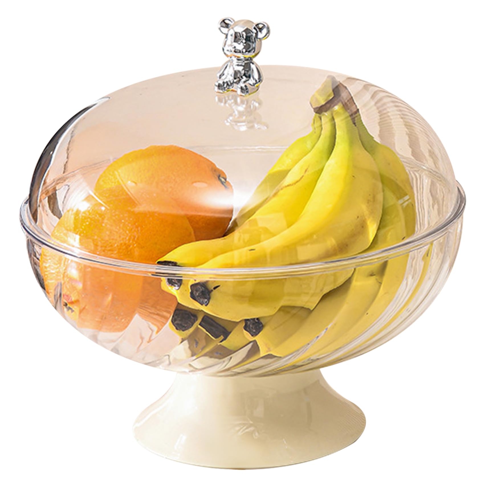 Suxdlan Transparent Fruit Bowl With Lid, 9.7X9.5 Inch Large Fruit Bowl, Clear Basket With Draining Holes, Decorative Pedestal For Kitchen Counter, Vegetable Breads Snacks