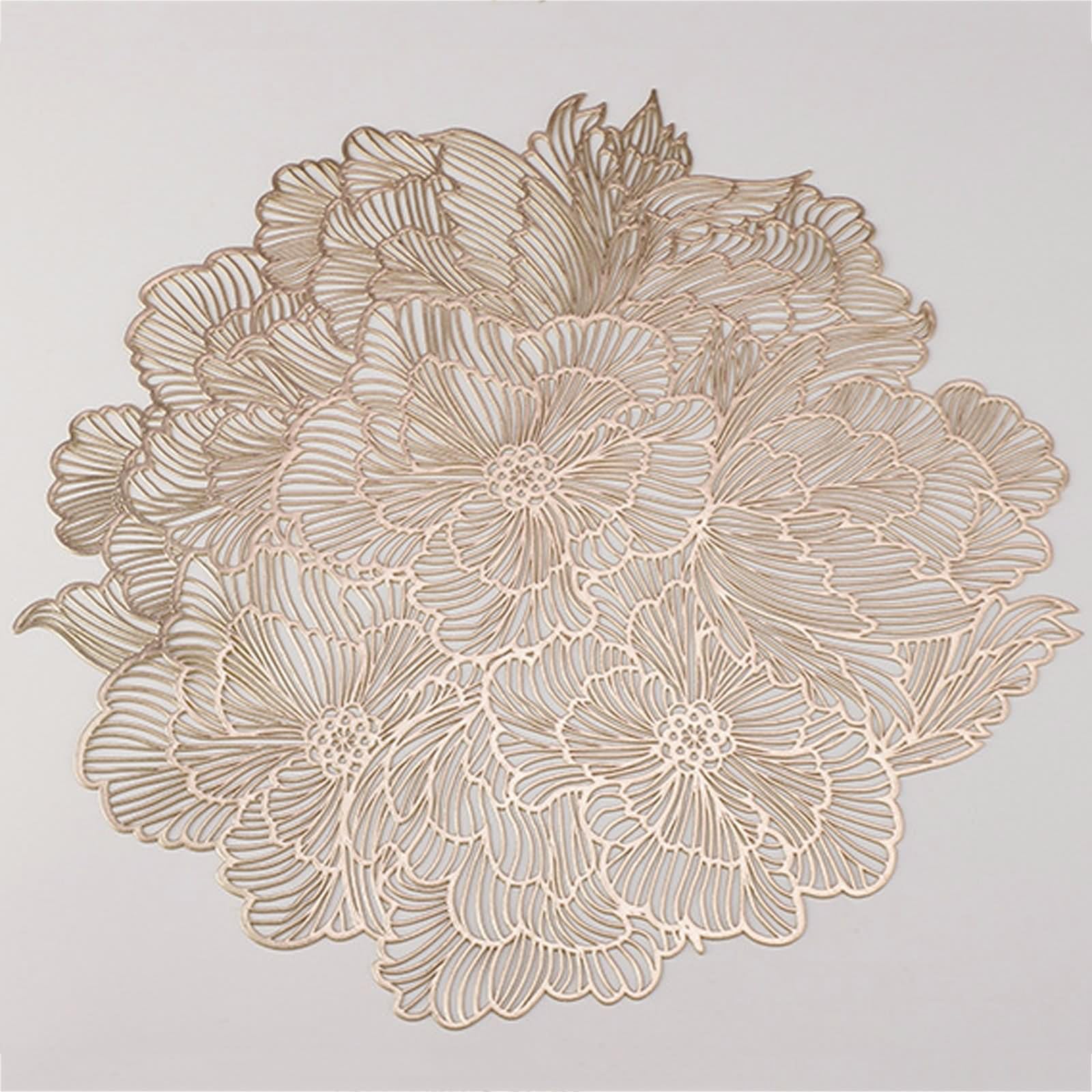 Tischset Herbst Deko 10er Set, Place Mats Gold 38cm Blumenförmig PVC für Küche Restaurant Speisetisch