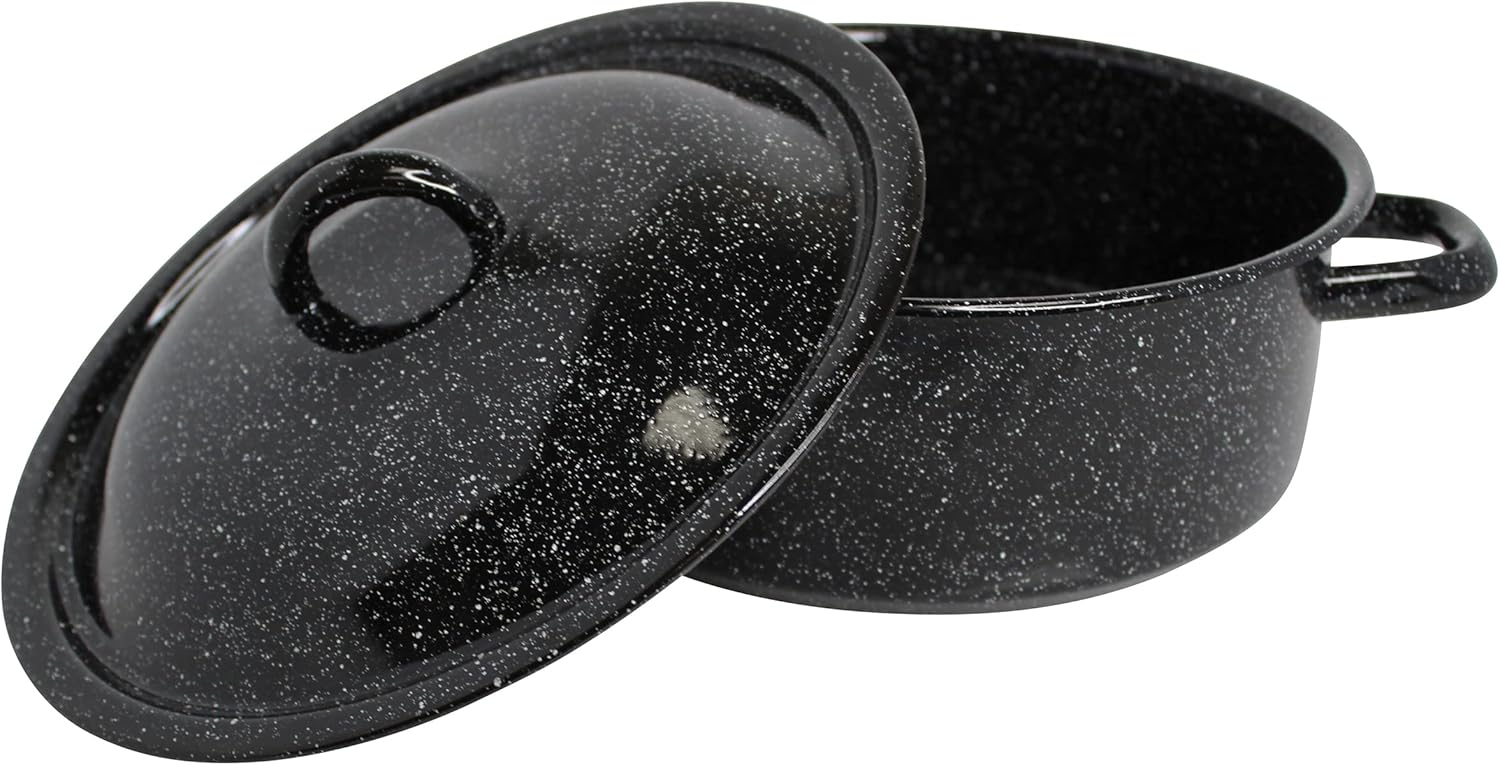 Mirro 4.5 Quart Traditional Vintage Style Black Speckled Enamel on Steel Dutch Oven with Lid, (MIR-10701)