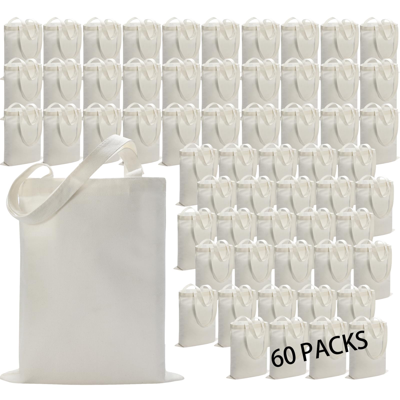 WHEATHUSK 60 Pack Sublimation Tote Bags Blank Canvas Tote Bags Reusable Polyester Grocery Bags for Heat Transfer Vinyl DIY Crafting White, 14x16 Inch