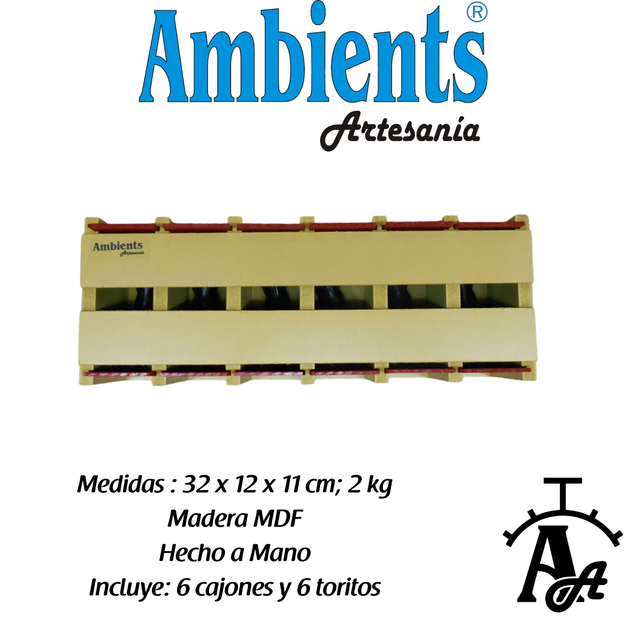 Cajón de 6 Toros de Juguete | Hecho a Mano en Madera MDF | Incluye 6 Toritos de Plástico | Diseño Artesanal para Niños y Coleccionistas